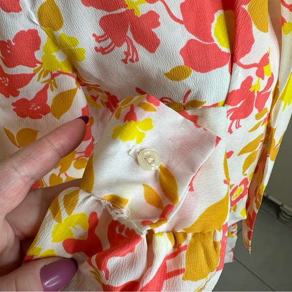 Vintage 70s Bright Floral Neck Bow Tie Button Up Blouse - Picture 7 of 8